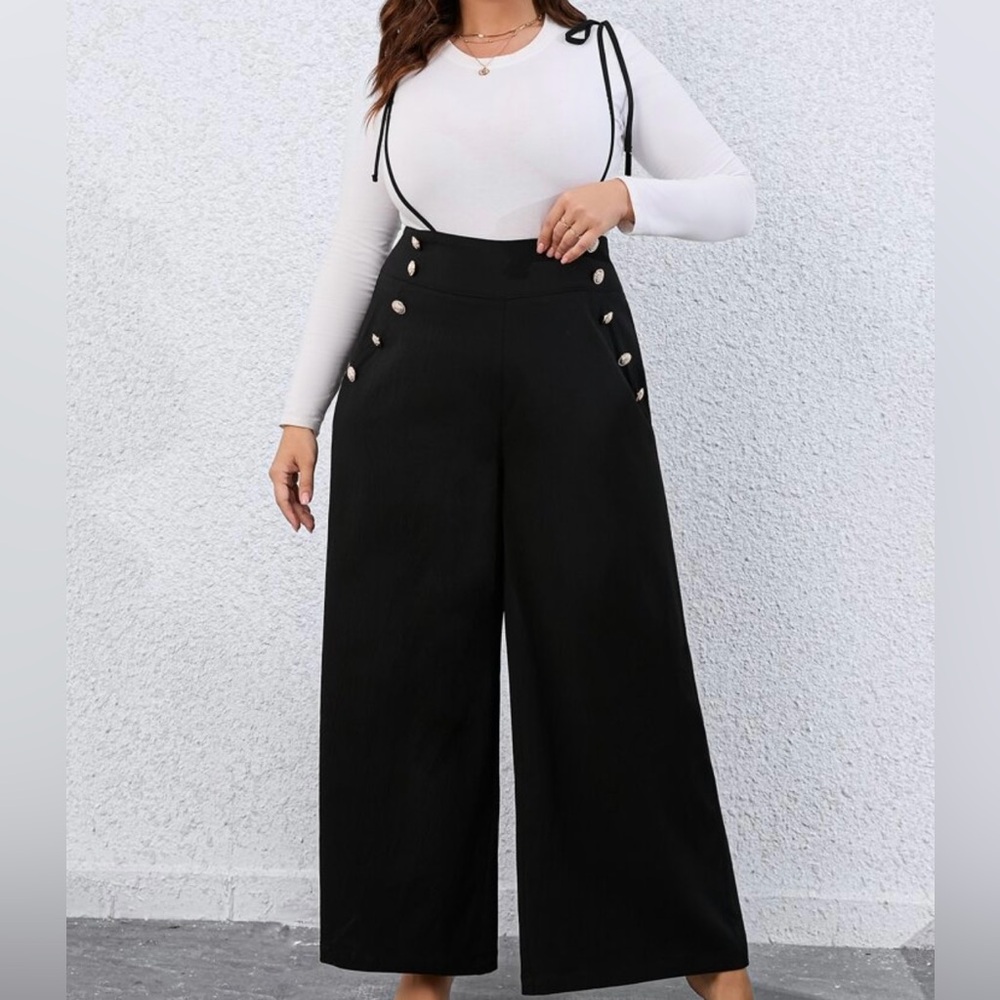 NEW 3 XL Plus Tie Shoulder Fake Button Wide Leg Suspender Pants Without Top